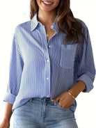 Striped Collared Neck Long Sleeve Shirt - 6i6