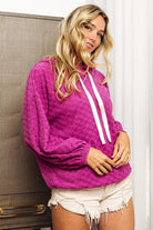 BiBi Brushed Checker Drawstring Long Sleeve Hoodie - 6i6