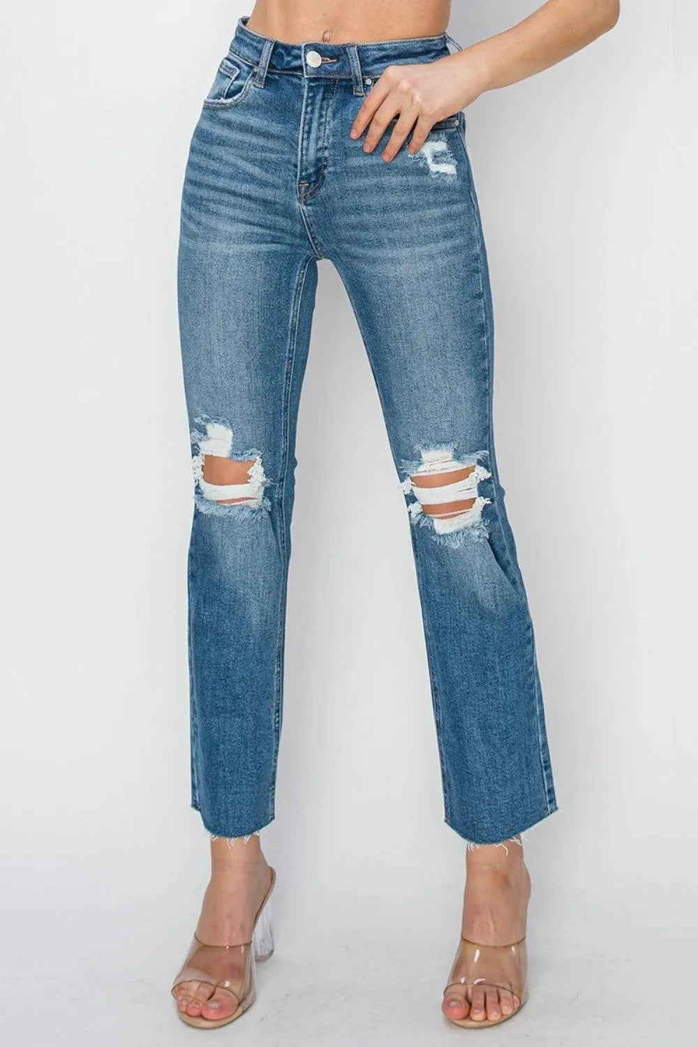 RISEN High Rise Distressed Ankle Jeans - 6i6