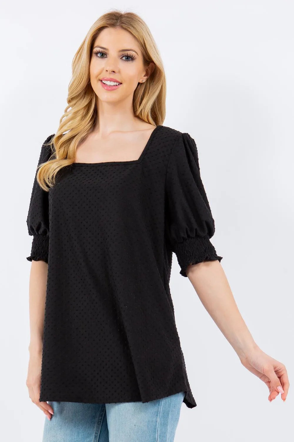 Celeste Full Size Swiss Dot Puff Sleeve Top - 6i6