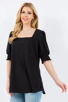 Celeste Full Size Swiss Dot Puff Sleeve Top - 6i6