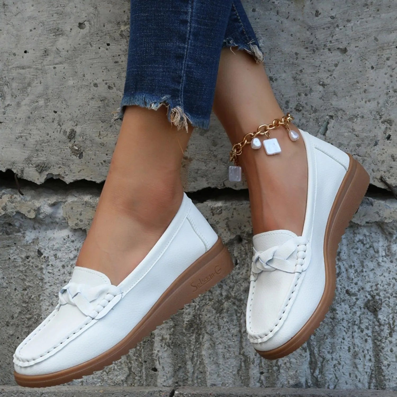 Weave Wedge Heeled Loafers - 6i6