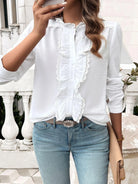 Textured Lace Detail Long Sleeve Shirt - 6i6