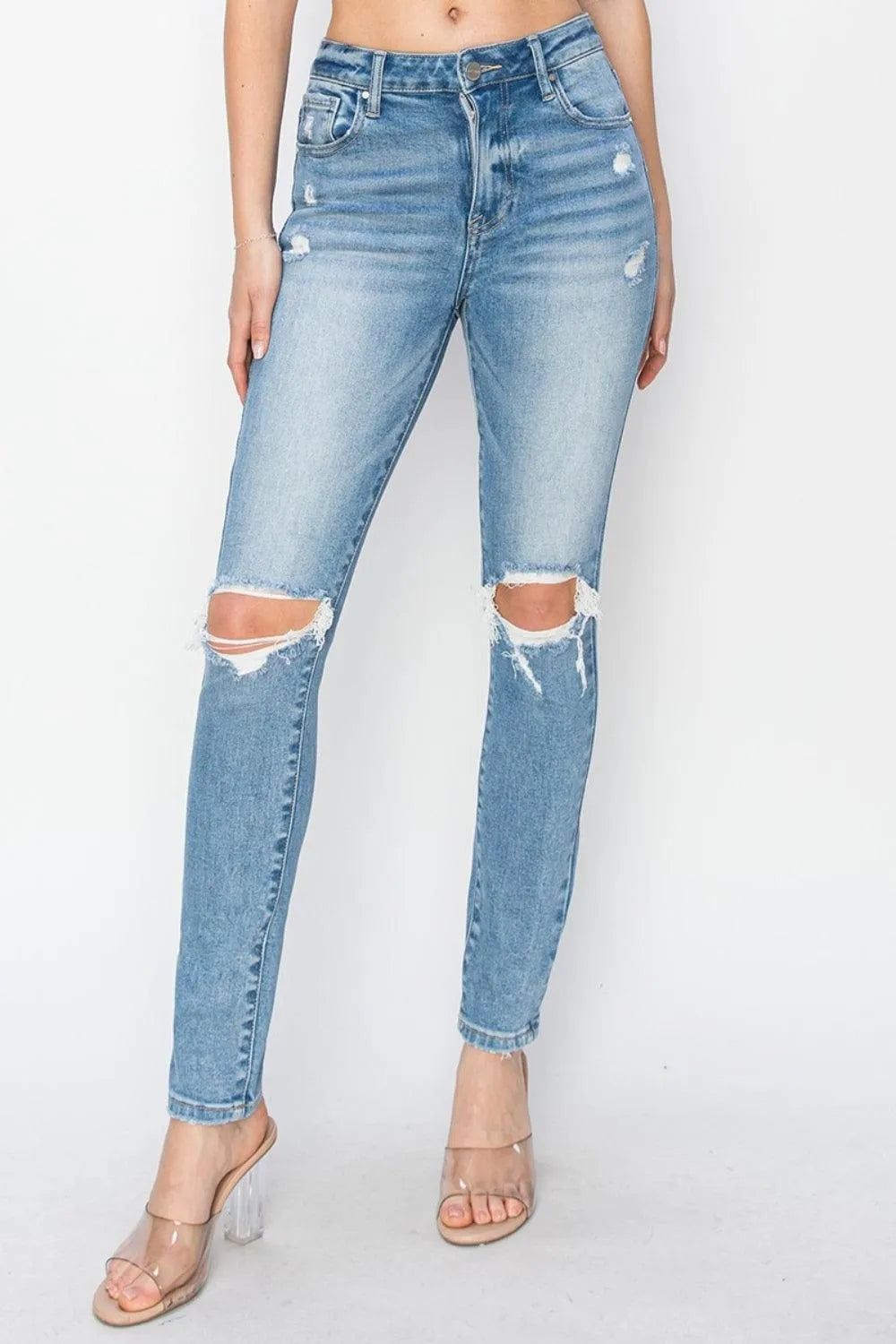 Risen Full Size High Rise Knee Distressed Skinny Jeans - 6i6