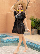 Lace Plunge Short Sleeve Cover Up - 6i6