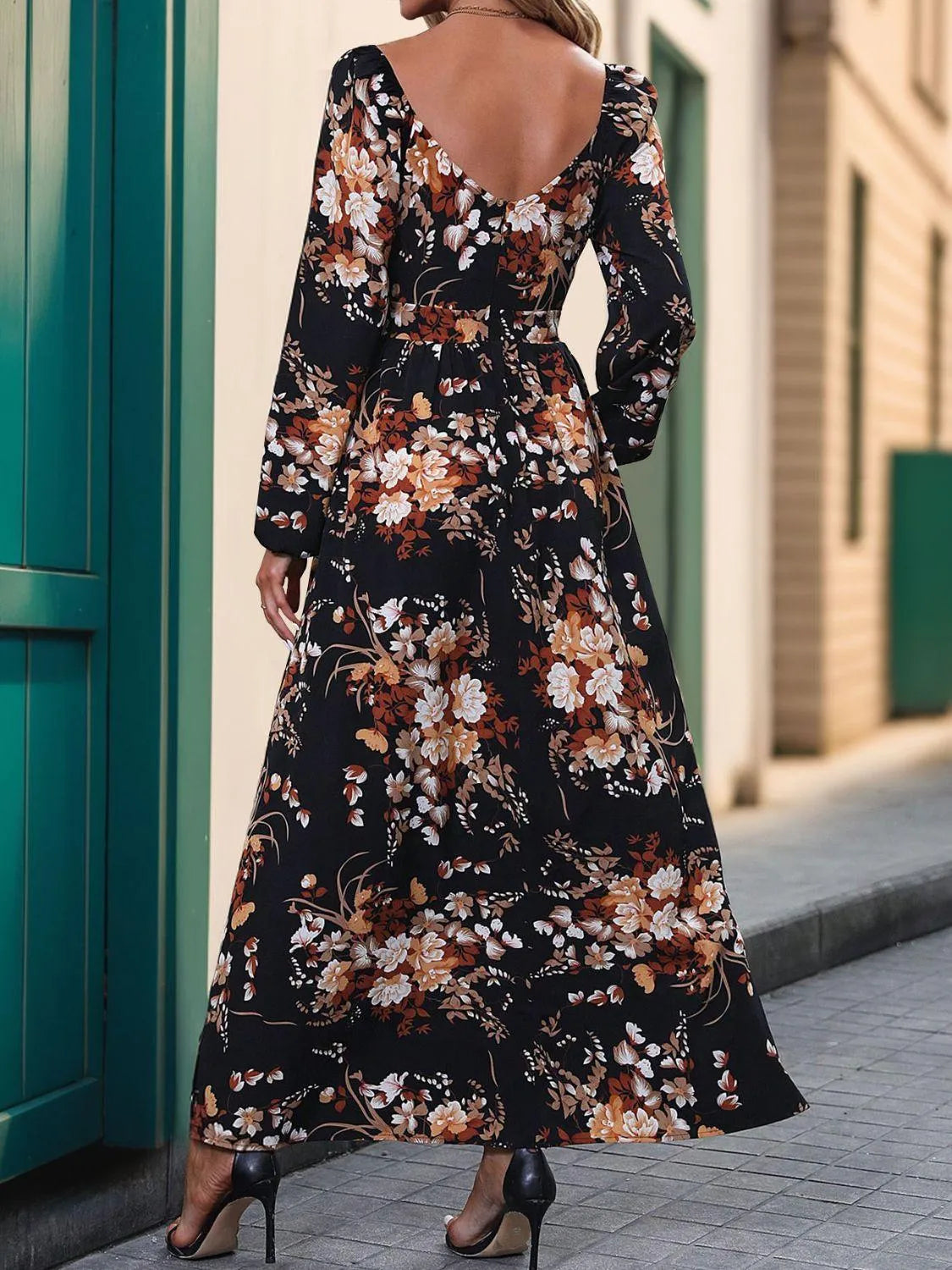 Slit Printed Surplice Long Sleeve Maxi Dress - 6i6