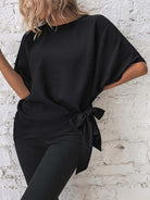 Knotted round neck half sleeve blouse with a trendy knot detail for a chic and casual look, available at 6i6.com