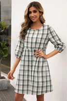 Plaid Round Neck Mini Dress - 6i6