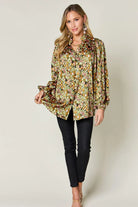 Double Take Full Size Printed Balloon Sleeve Shirt - 6i6