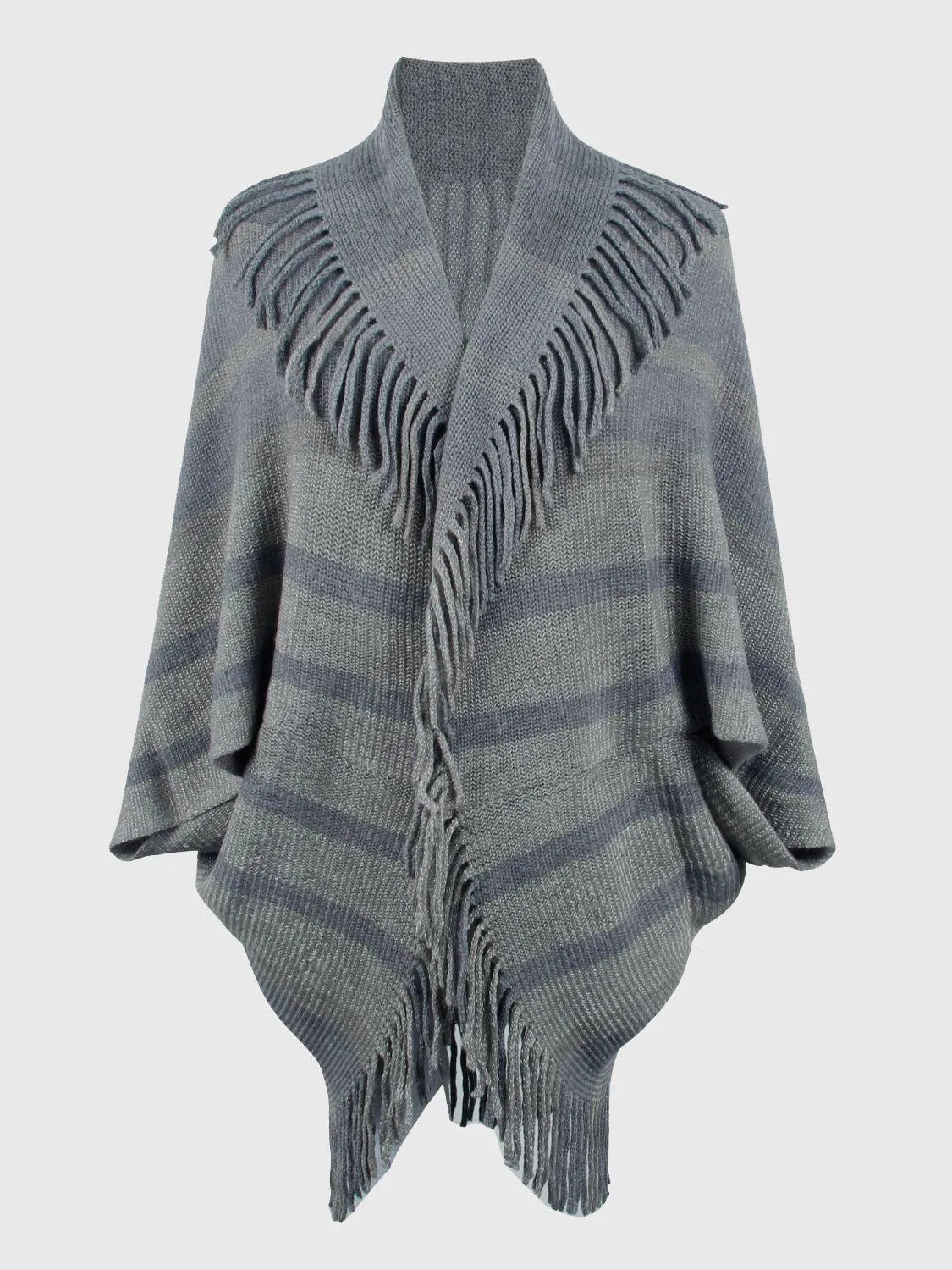 Fringe Detail Open Front Poncho - 6i6