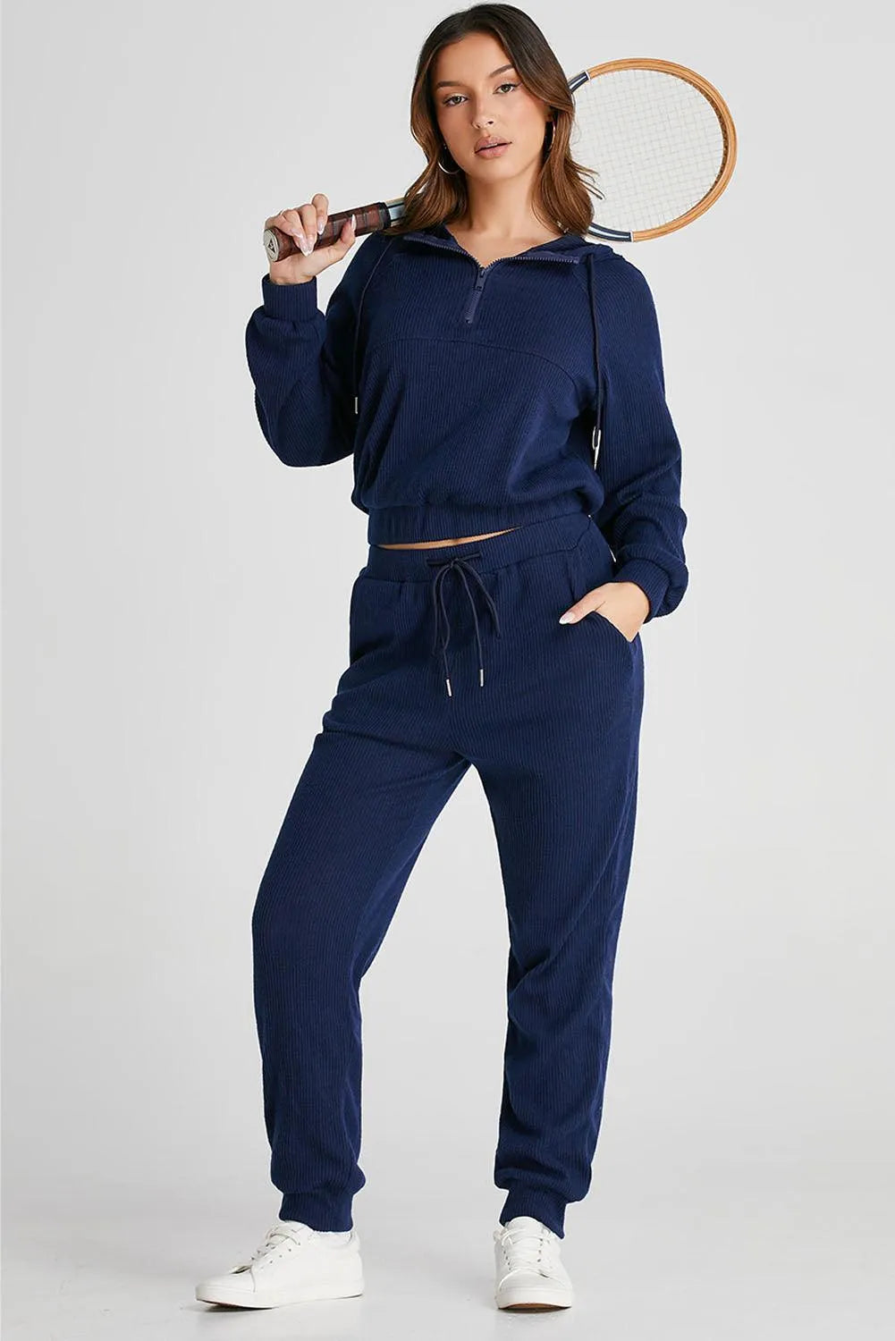 Drawstring Half Zip Hoodie and Joggers Active Set - 6i6