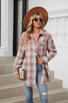 Plaid Collared Neck Long Sleeve Shirt - 6i6