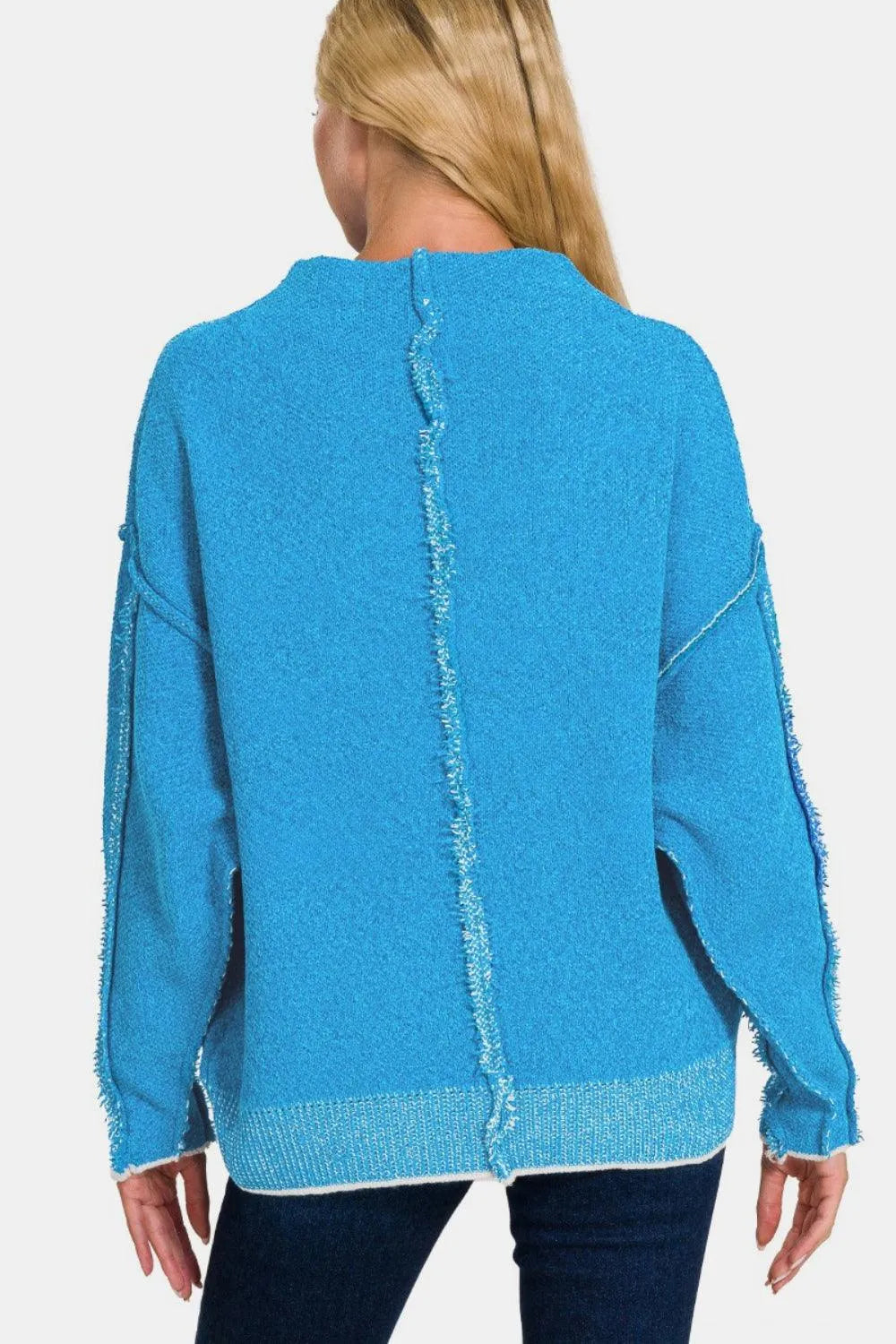 Zenana Exposed Seam Mock Neck Long Sleeve Sweater - 6i6