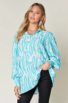 Double Take Full Size Printed Smocked Long Sleeve Blouse - 6i6