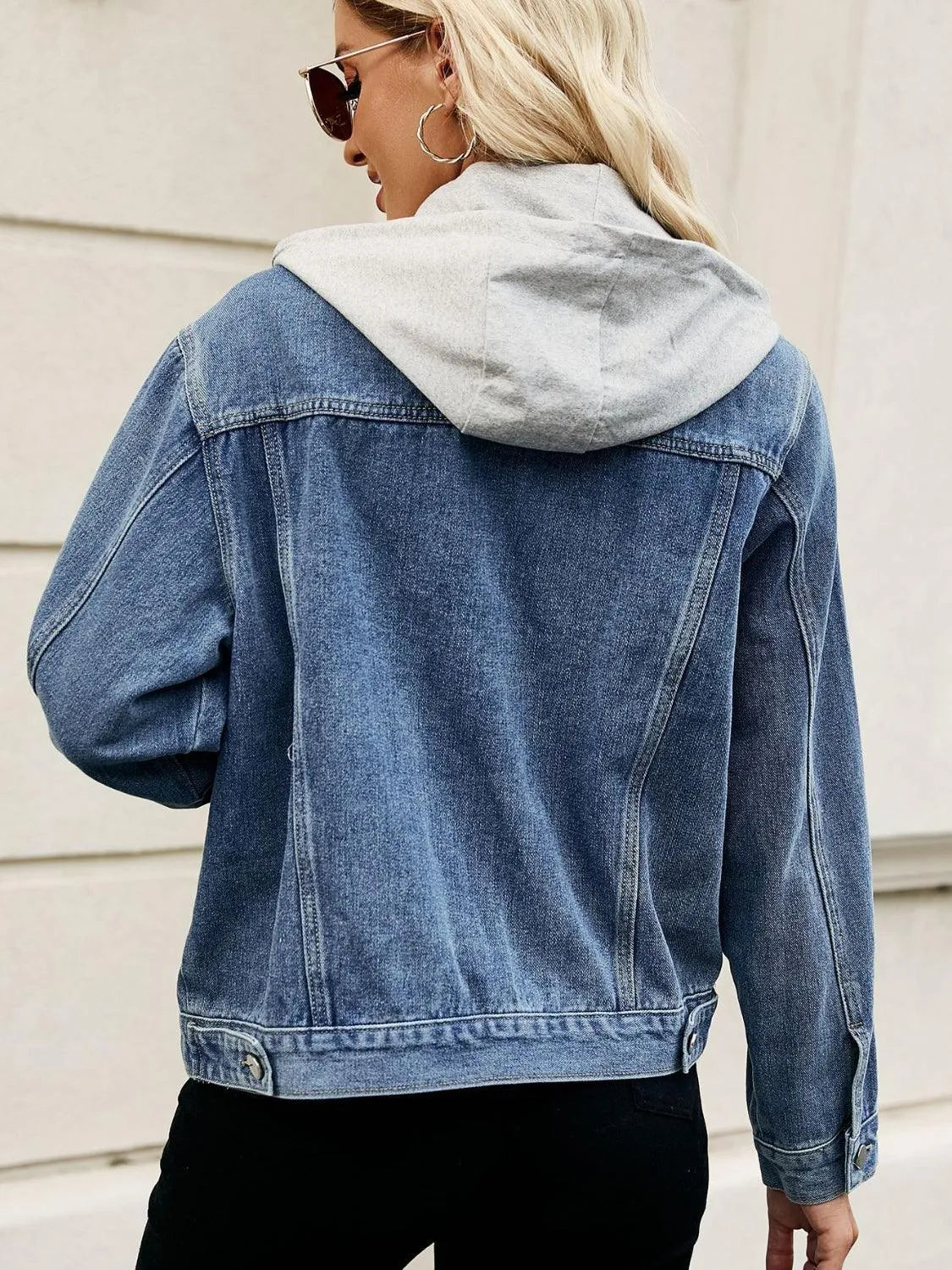 Drawstring Hooded Button Up Denim Jacket - 6i6