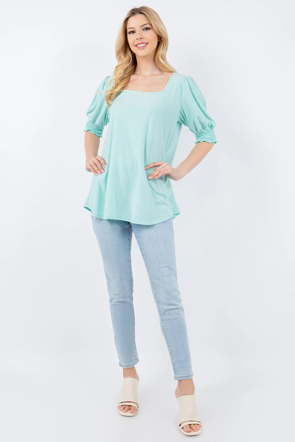 Celeste Full Size Swiss Dot Puff Sleeve Top - 6i6