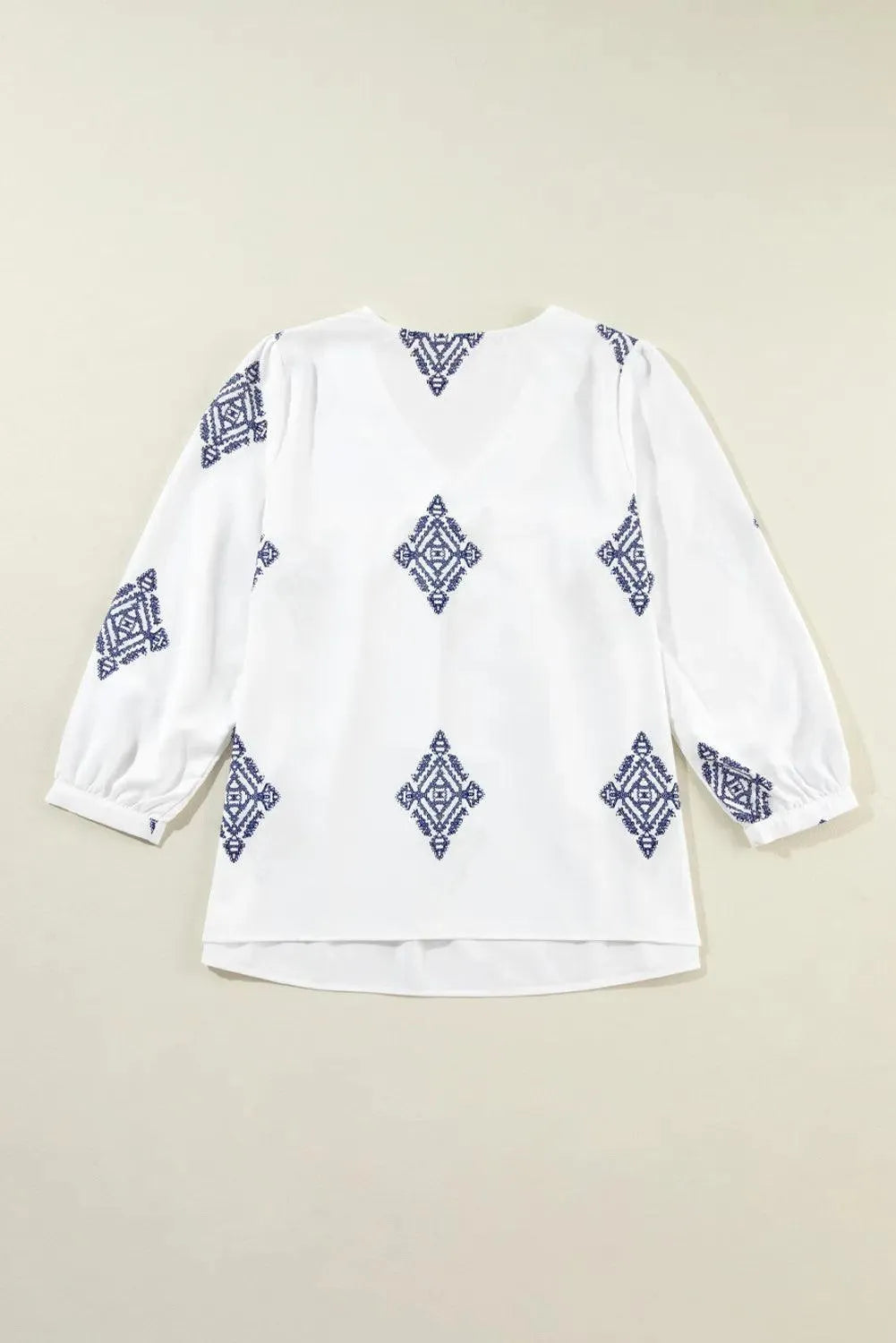 Printed V-Neck Three-Quarter Sleeve Blouse - 6i6