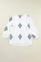 Printed V-Neck Three-Quarter Sleeve Blouse - 6i6