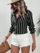 Striped Collared Neck Long Sleeve Shirt - 6i6