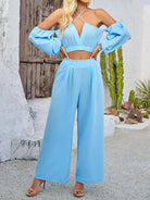 Halter Neck Top and Wide Leg Pants Set - 6i6