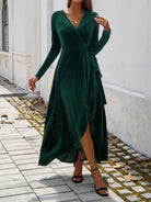 Split Surplice Long Sleeve Midi Dress - 6i6