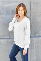 Basic Bae Full Size V-Neck Lantern Sleeve Top - 6i6