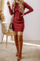 Mock Neck Long Sleeve Mini Dress - 6i6