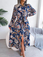 Tied Printed Long Sleeve Midi Dress - 6i6