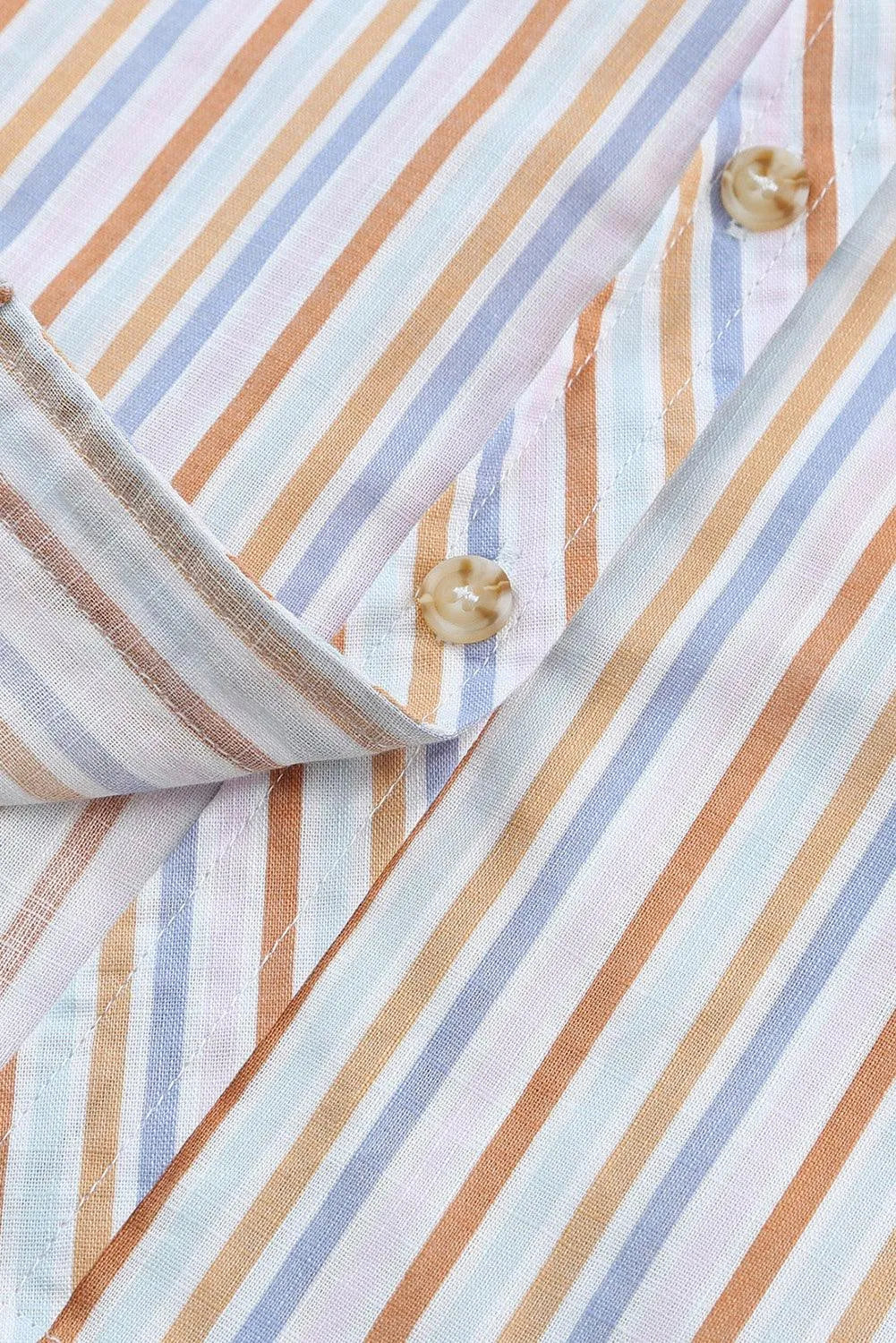 Pocketed Striped Collared Neck Short Sleeve Shirt - 6i6