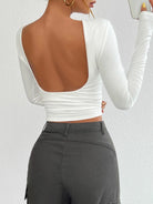 Backless Round Neck Long Sleeve T-Shirt - 6i6