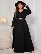 Plus Size Cutout V-Neck Long Sleeve Maxi Dress - 6i6