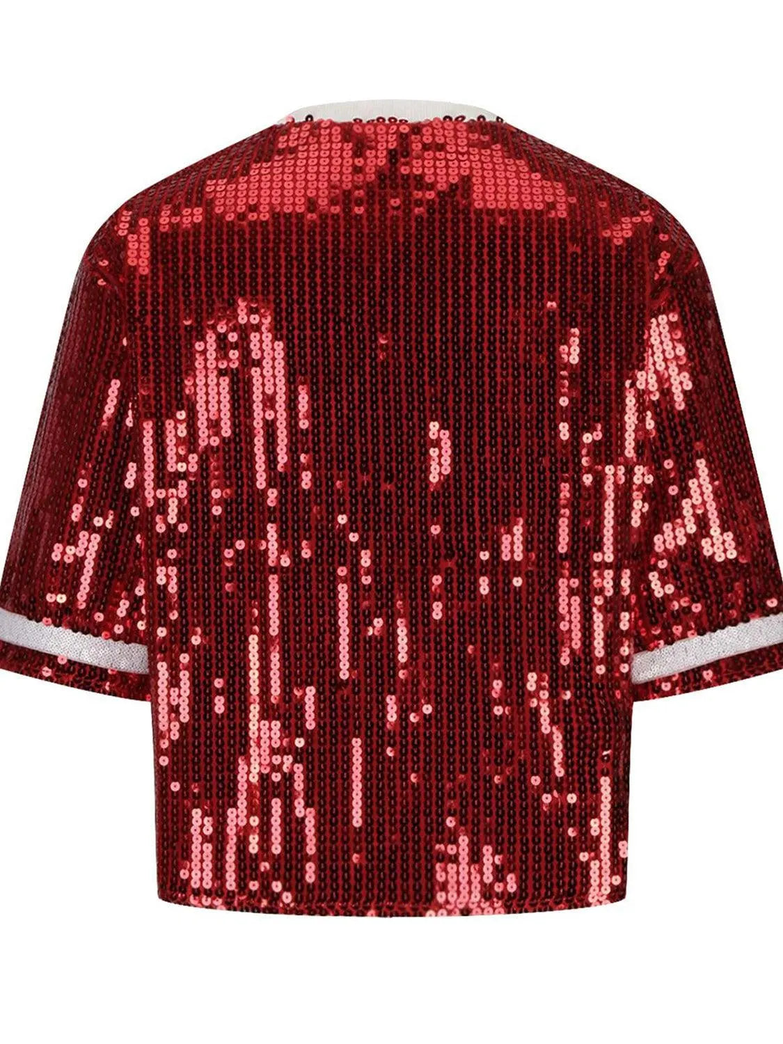 Sequin Football Round Neck Half Sleeve Top - 6i6