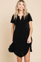 Culture Code Full Size Notched Short Sleeve Dress - 6i6