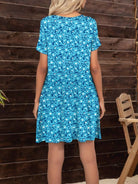 Pocketed Printed Round Neck Short Sleeve Mini Dress - 6i6