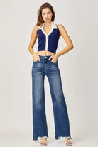 Risen Full Size High Rise Frayed Hem Wide Leg Jeans - 6i6