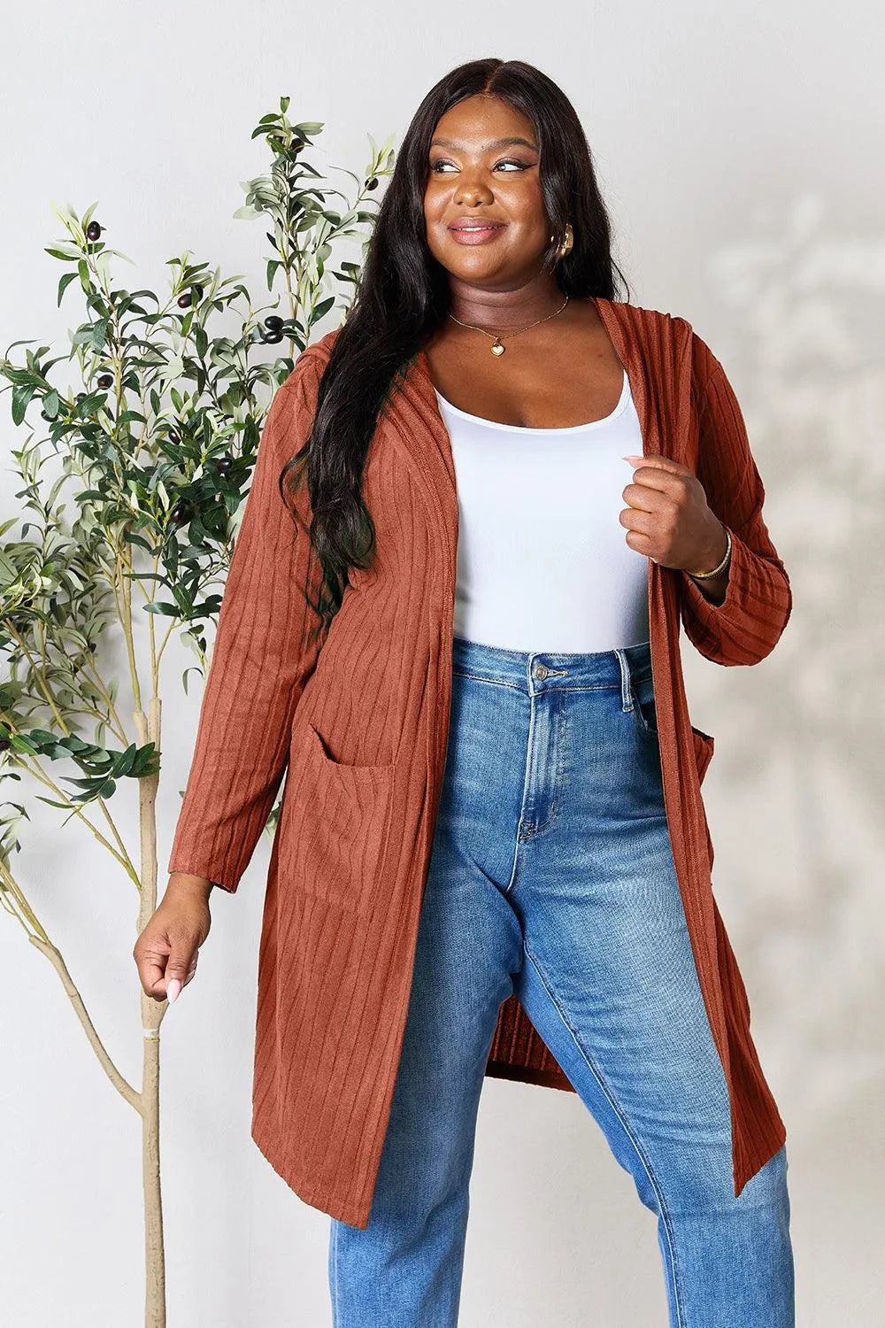 Basic Bae Full Size Hooded Sweater Cardigan - 6i6