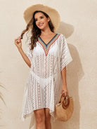 Openwork V-Neck Half Sleeve Cover-Up - 6i6