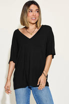 Basic Bae Full Size Bamboo V-Neck Drop Shoulder T-Shirt - 6i6