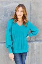 Basic Bae Full Size V-Neck Lantern Sleeve Top - 6i6