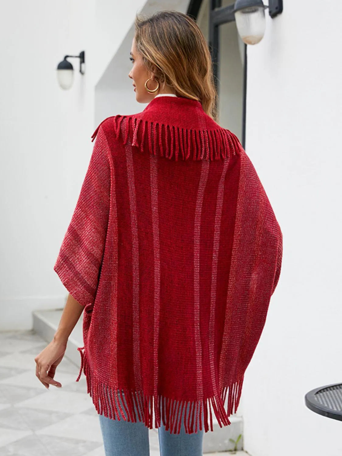 Fringe Detail Open Front Poncho - 6i6