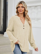 Ribbed Notched Long Sleeve T-Shirt - 6i6