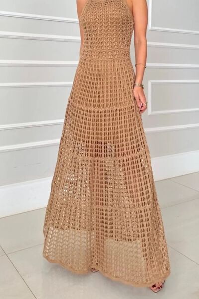 Hollowed-Out Sleeveless Maxi Dress for women from 6i6.com, perfect for breezy summer or evening wear.