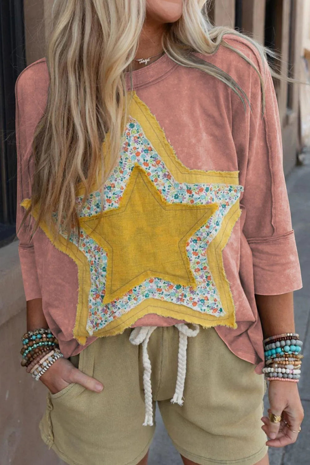 Star Applique Round Neck T-Shirt - 6i6