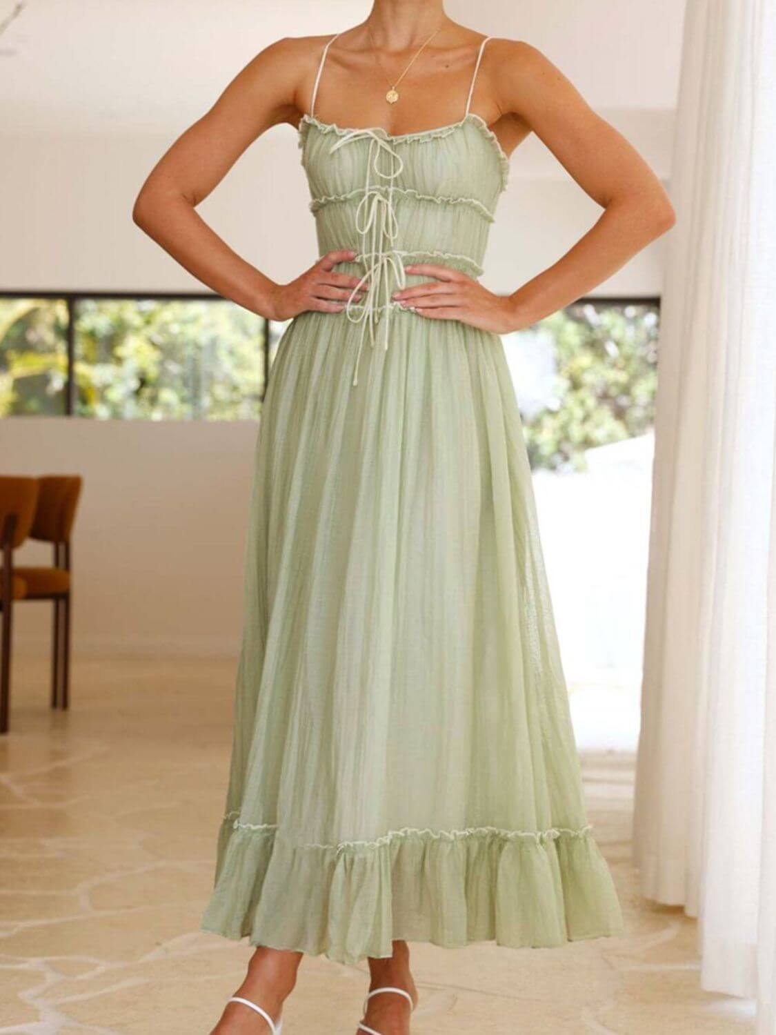 Devine frill ruffled hem midi cami dress with a flattering fit and elegant ruffled details, perfect for a casual or semi-formal look, available at 6i6.com