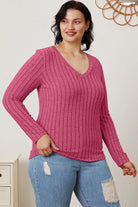 Basic Bae Full Size Ribbed V-Neck Long Sleeve T-Shirt - 6i6