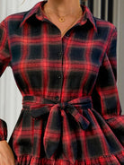 Tied Plaid Long Sleeve Mini Dress - 6i6