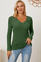 Basic Bae Full Size Ribbed V-Neck Long Sleeve T-Shirt - 6i6