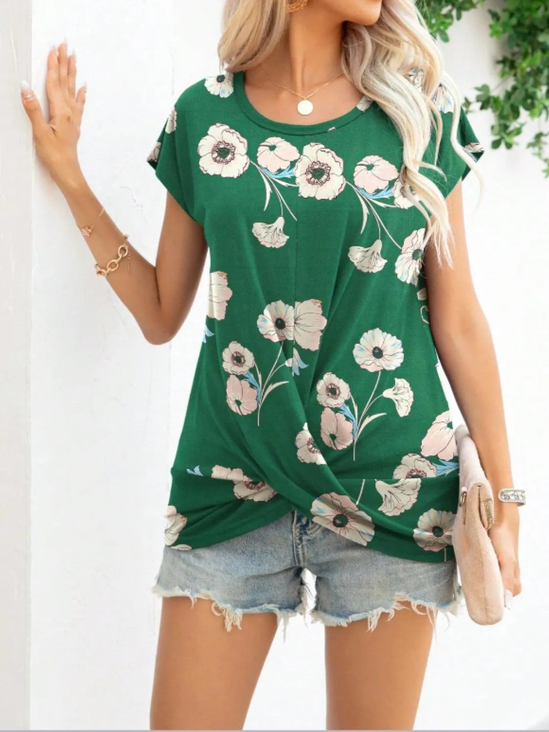 Printed Round Neck Short Sleeve T-Shirt - 6i6