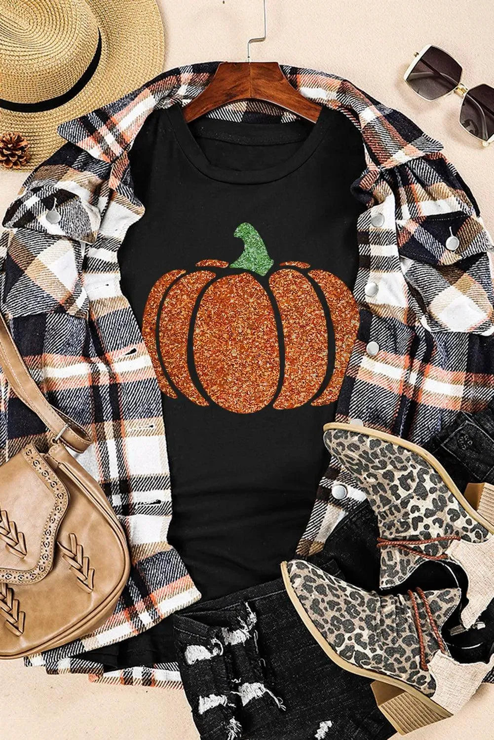 Pumpkin Round Neck Short Sleeve T-Shirt - 6i6