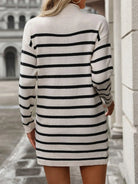 Striped Mock Neck Long Sleeve Mini Dress - 6i6